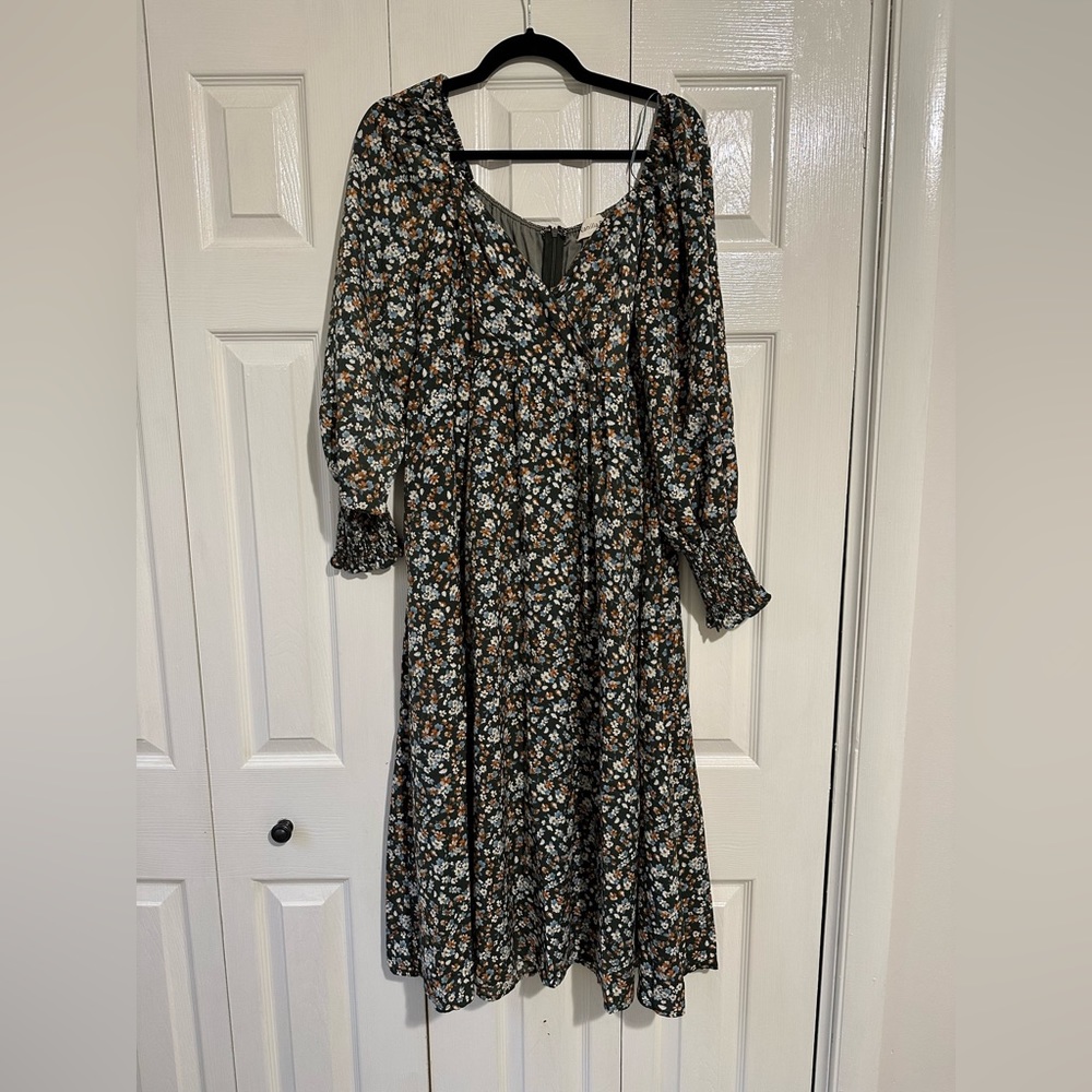 Forest Green Floral Maternity Midi Dress